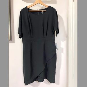 NWT BOBEAU Short Sleeve Crepe Wrap Dress, Black, Petite XL